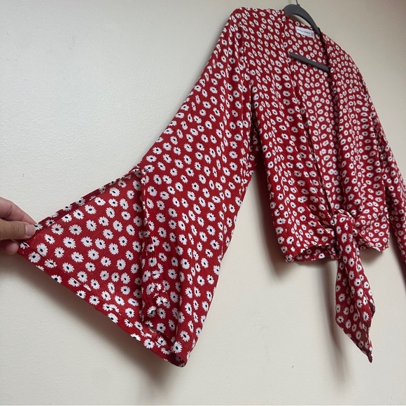 Faithfull the Brand Teguise Red Floral Print Tie-Front Top Size 4 Small - Picture 5 of 11